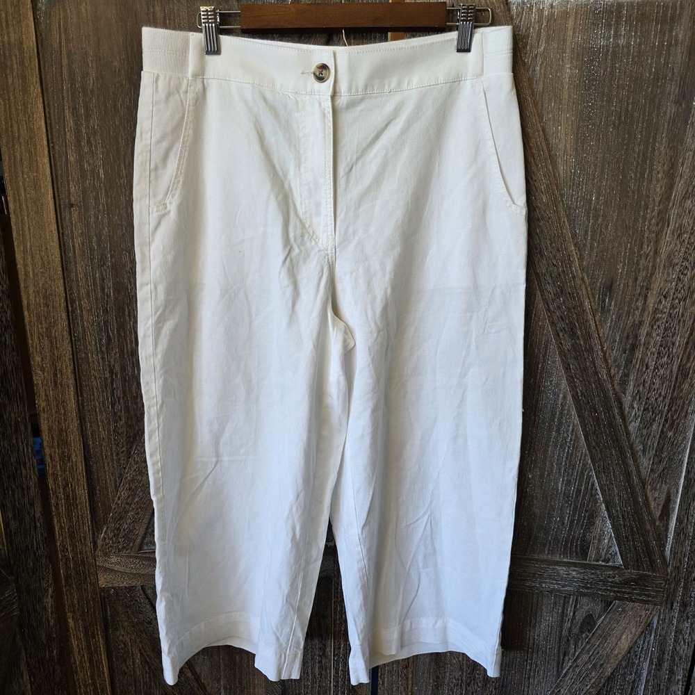 Chicos Pants Women's Size 1 (US Size 8) White Cropped Tencel Linen Wide Leg